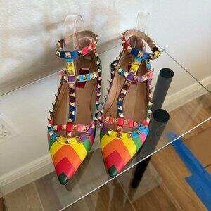 Valentino Garavani  Calfskin 1973 Rockstud Cage Ballerina Flats